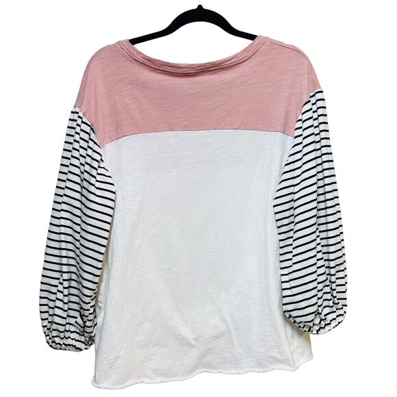Umgee Crew Neck Colorblock Pockets Oversized Twist Top Multicolor Women's SZ S - Picture 4 of 7